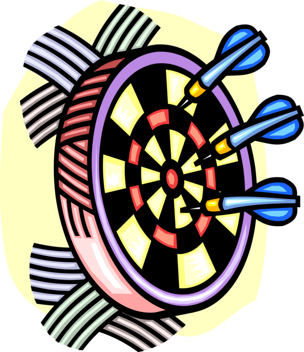 Vector Illustration of Dartboard Traditional Pub Game and Darts
