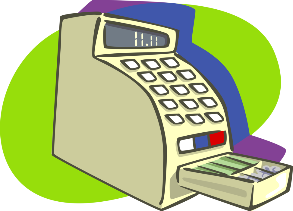 Vector Illustration of Cash Register for Registering and Calculating Retail Sales Transactions