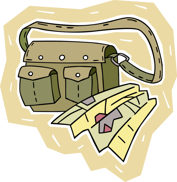 Vector Illustration of Travel Shoulder Carry Bag with Tourist Map
