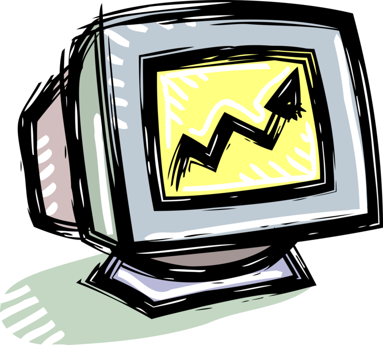 Vector Illustration of Computer Monitor Screen with Presentation Chart Arrow