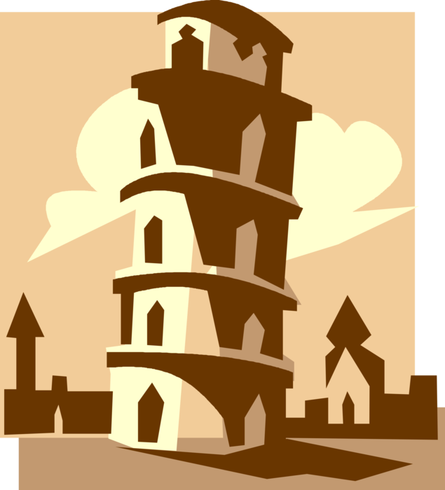 Vector Illustration of Leaning Tower of Pisa Campanile Freestanding Cathedral Bell Tower, Italy