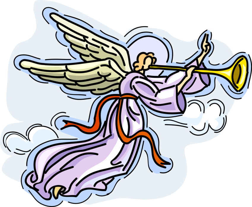Vector Illustration of Spiritual Angel with Wings Blows Trumpet Horn