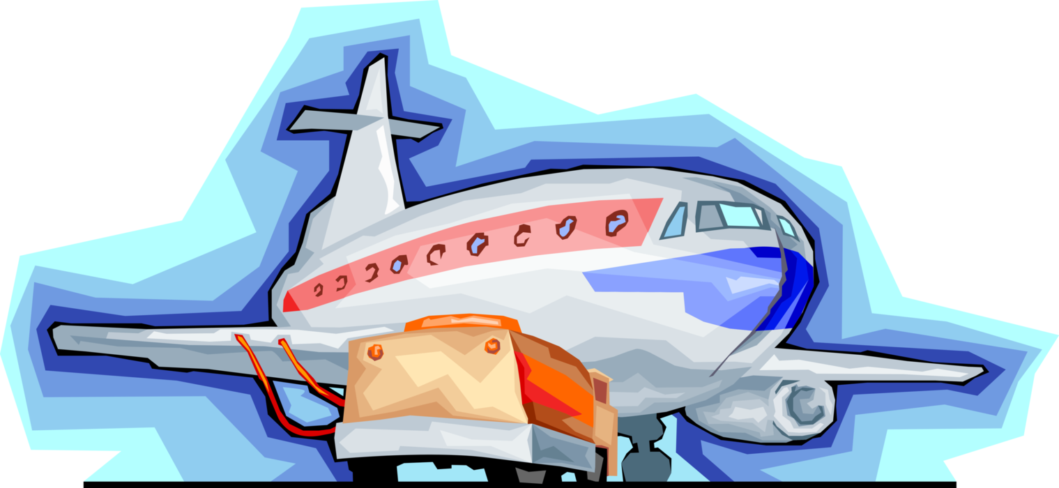 Vector Illustration of Commercial Jet Airplane Being Refueled on Airport Runway