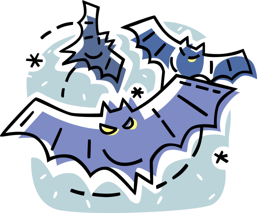 Vector Illustration of Halloween Bloodsucking Vampire Bats Flying