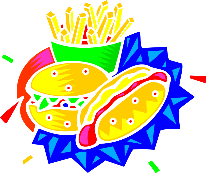 Vector Illustration of Hamburger and Fries Fast Food with Hotdog