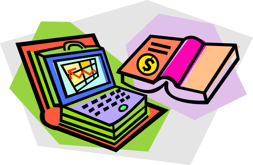 Vector Illustration of Money Market Financial Investment Book with Computer