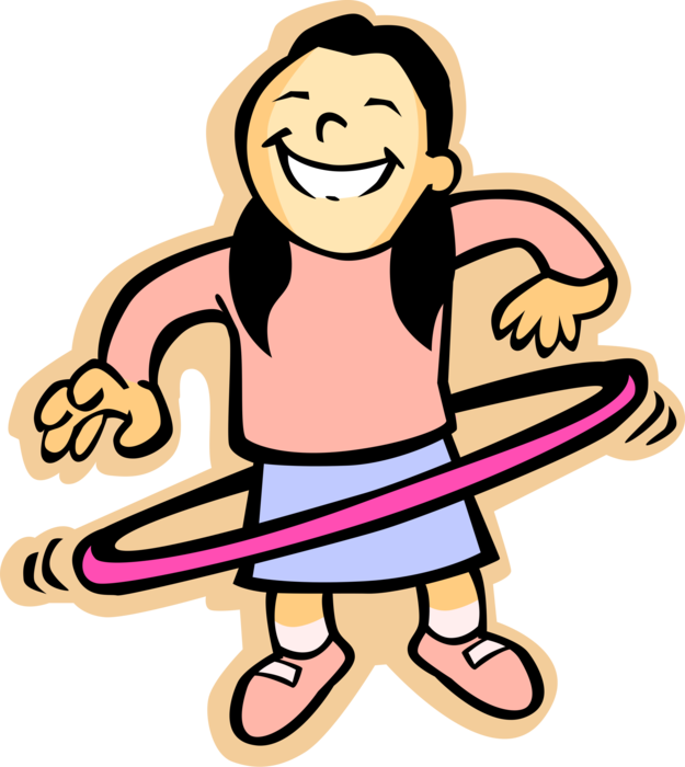 Vector Illustration of Primary or Elementary School Student Girl with Twirling Hula Hoop