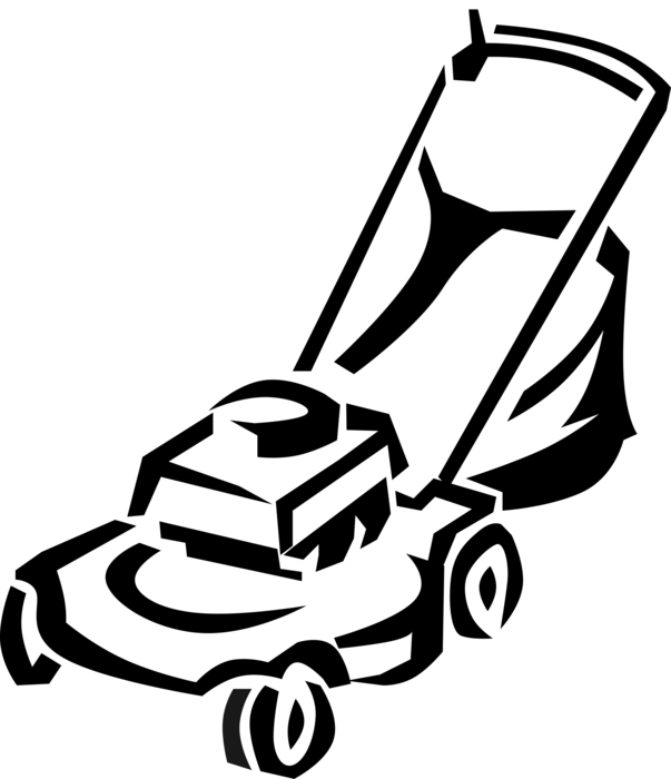 Vector Illustration of Yard Work Gas Powered Lawn Mower Cuts Grass