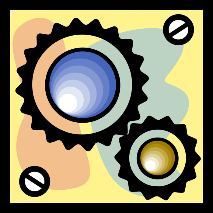 Vector Illustration of Gear Cogwheel Rotating Machine Mechanism with Cut Teeth or Cogs