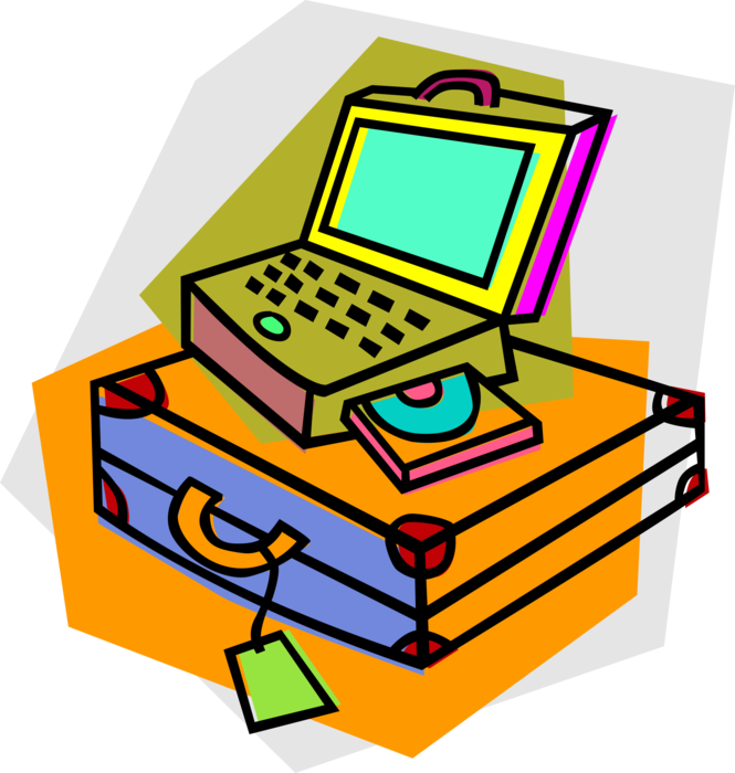 Vector Illustration of Travel Laptop or Notebook Portable Personal Computer with Briefcase