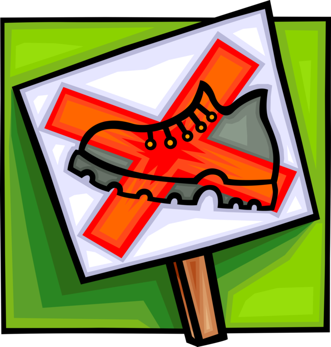 Vector Illustration of No Hiking or Do Not Walk Sign with Hiker's Boot Footwear