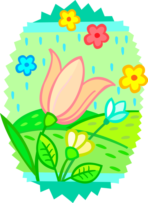 Vector Illustration of Garden Flowers Grow in Natural Environment
