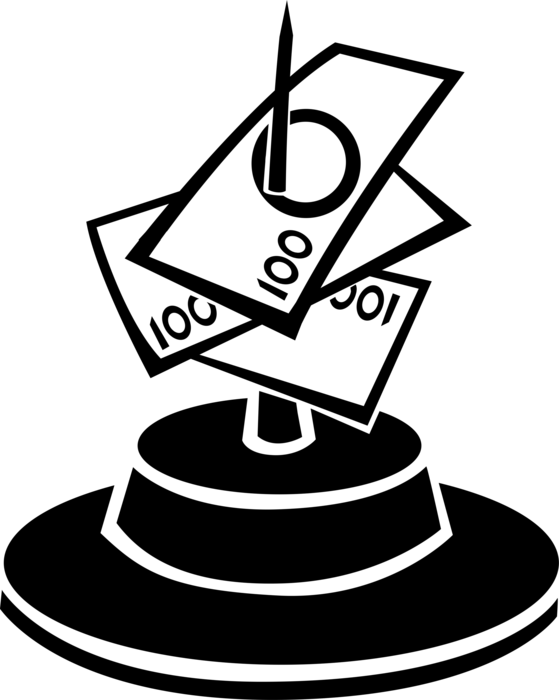 Vector Illustration of Financial Concept In-Box Message and Receipt Holder with Cash Money Dollar Sign