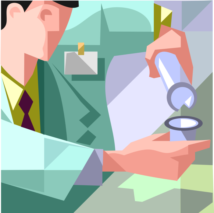 Vector Illustration of Laboratory Technician Pours Liquid with Test Tube