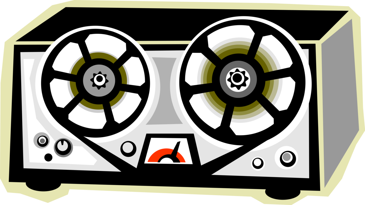 Vector Illustration of Audio Tape Recorder, Tape Deck Analog Audio Recording and Storage Device