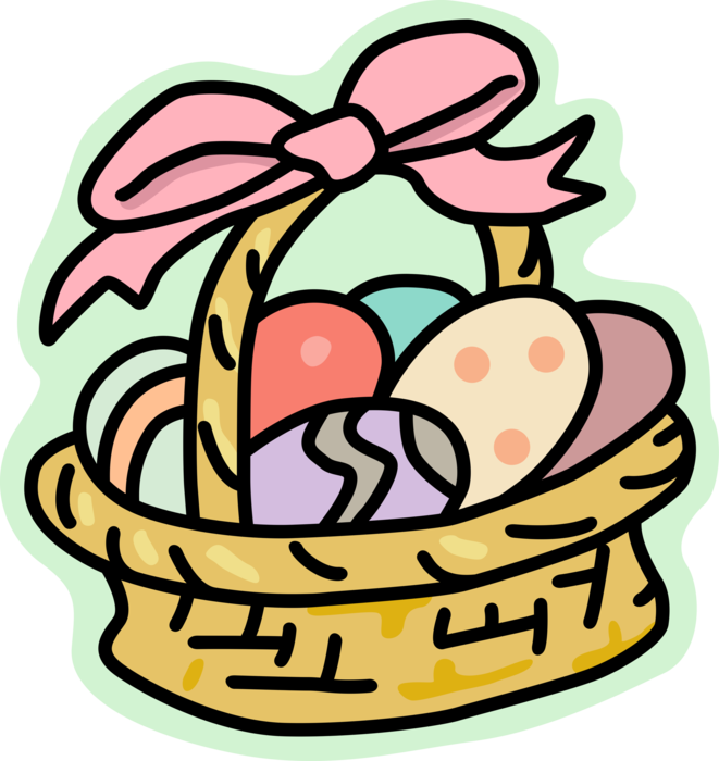 Vector Illustration of Wicker Basket of Colored Easter Eggs