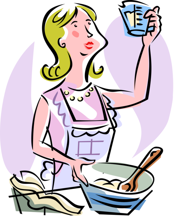 Vector Illustration of Baker Baking in Kitchen with Flour and Water Dough Checks Precise Measurements
