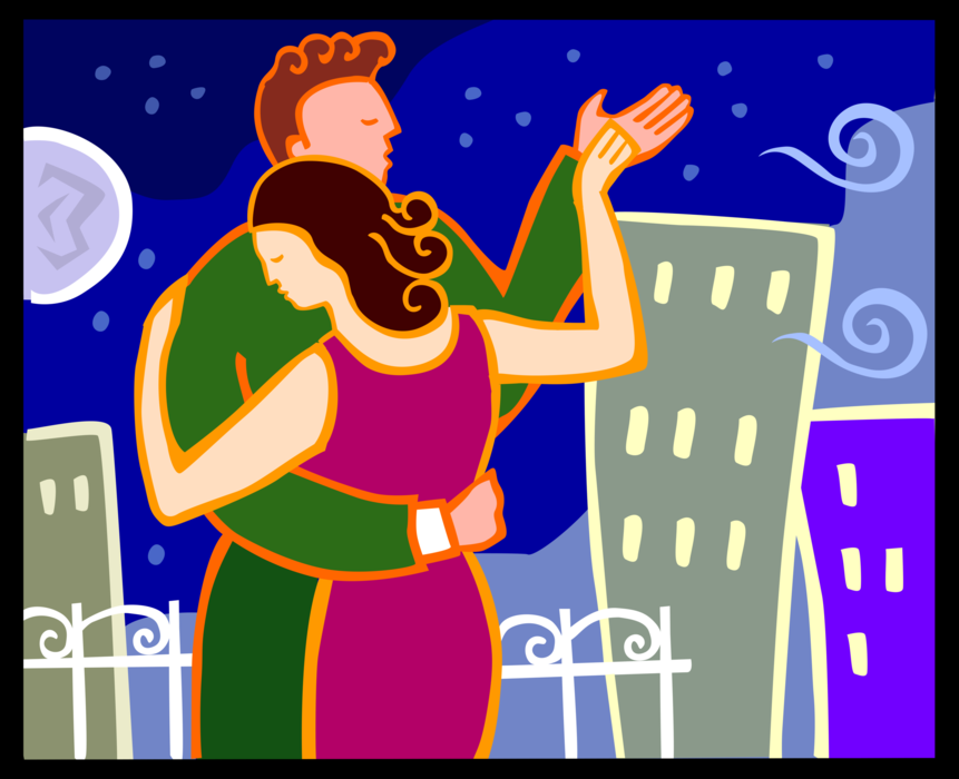 Vector Illustration of Romantic Couple Dancing Close on Dance Floor