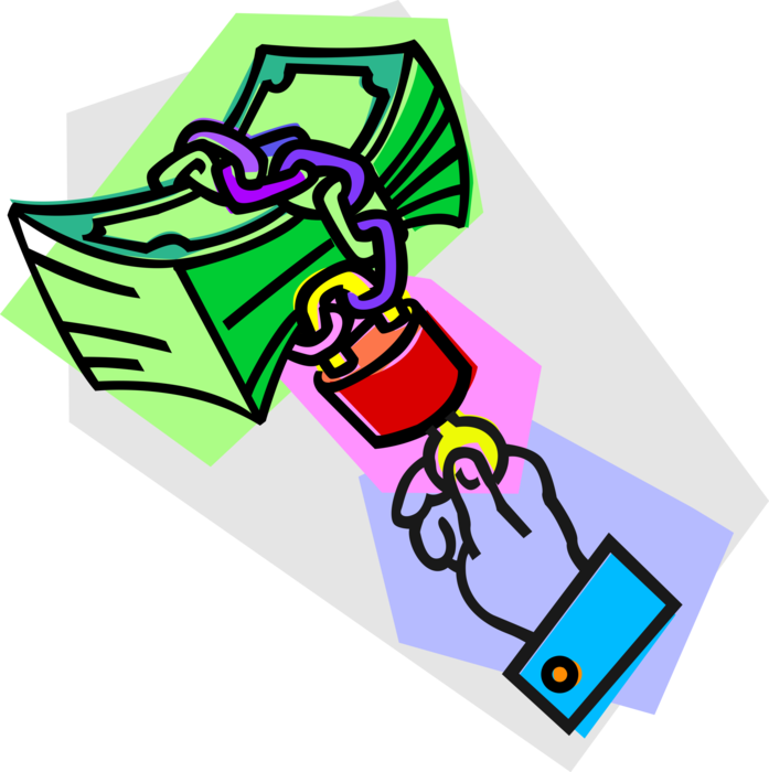 Vector Illustration of Dollar Paper Money Monetary Currency of the United States with Security Padlock Lock and Key