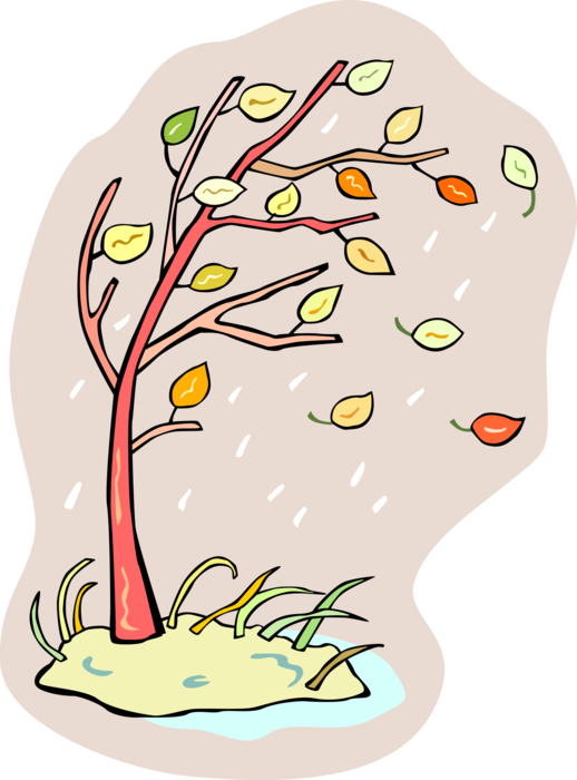 Vector Illustration of Autumn Tree Leaves Falling