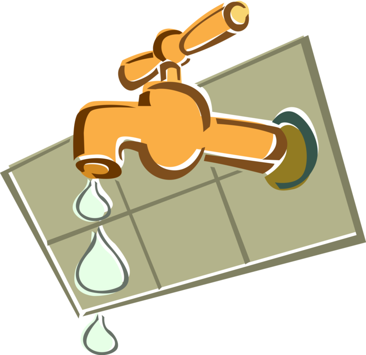 Vector Illustration of Leaking Sink Faucet Spigot with Water Drops