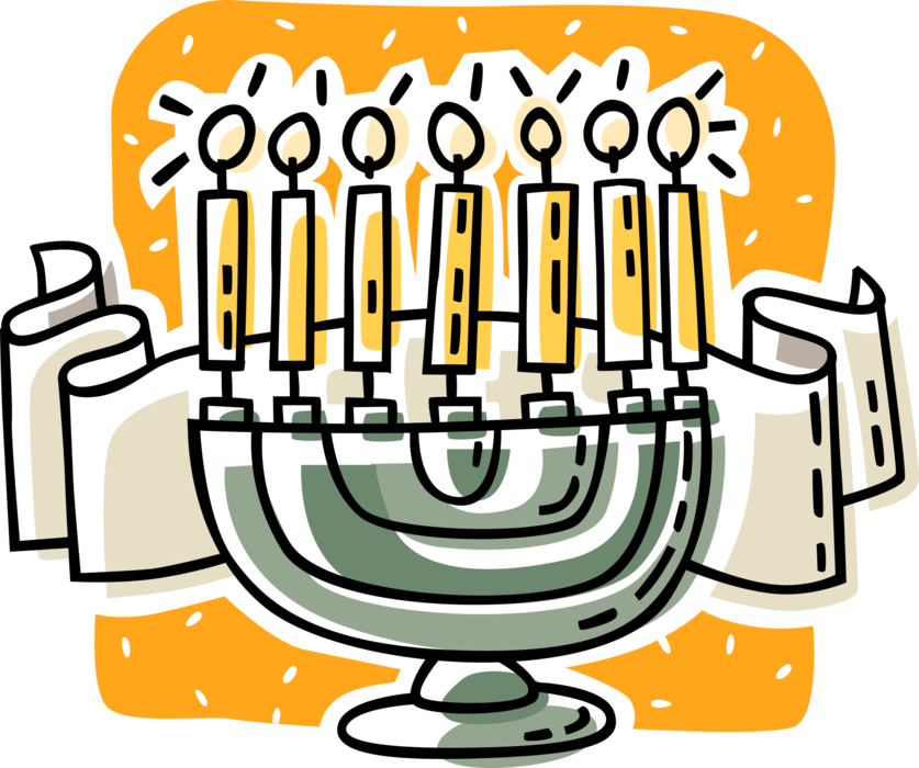 Vector Illustration of Menorah Lampstand Seven-Branched Candle Candelabra used in Ancient Tabernacle with Scroll