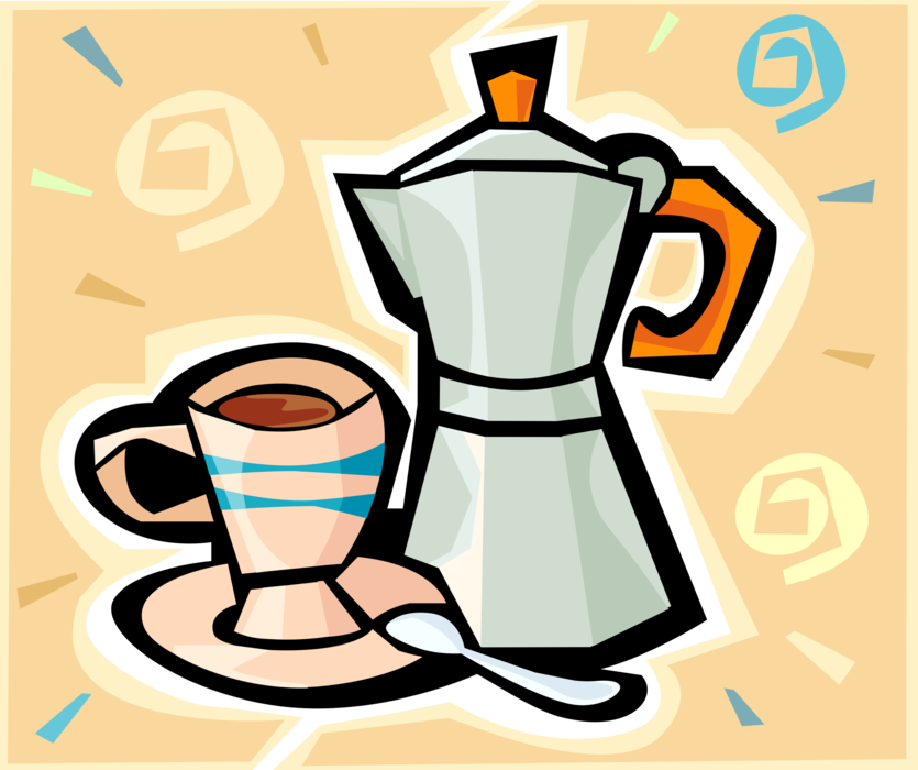 Vector Illustration of Coffee Pot and Morning Cup of Coffee