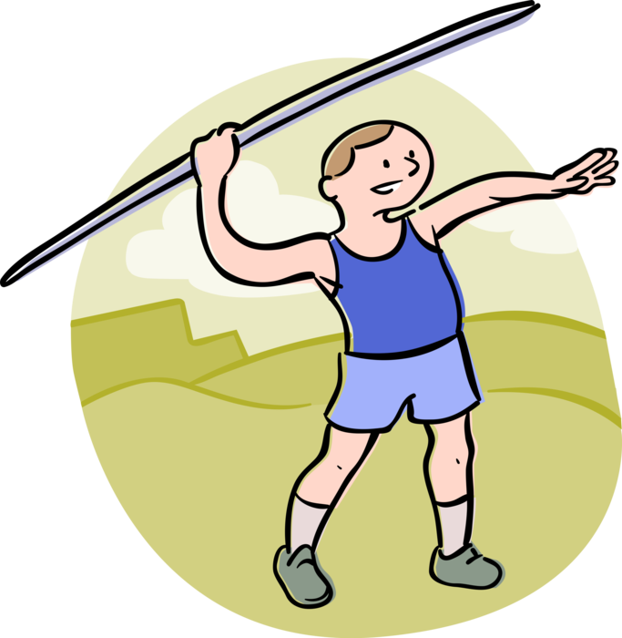 Vector Illustration of Track and Field Athletic Sport Contest Javelin Thrower in Competition Throws Javelin