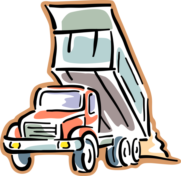 Vector Illustration of Heavy Machinery Construction Equipment Dump Truck Transports Loose Material