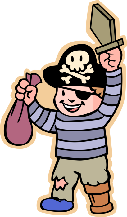 Vector Illustration of Primary or Elementary School Student Boy in Pirate Halloween Costume