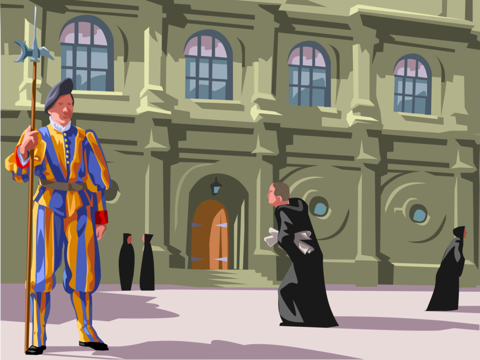 Vector Illustration of Pontifical or Papal Swiss Guard Maintained by Holy See Safeguards Pope, Rome, Italy