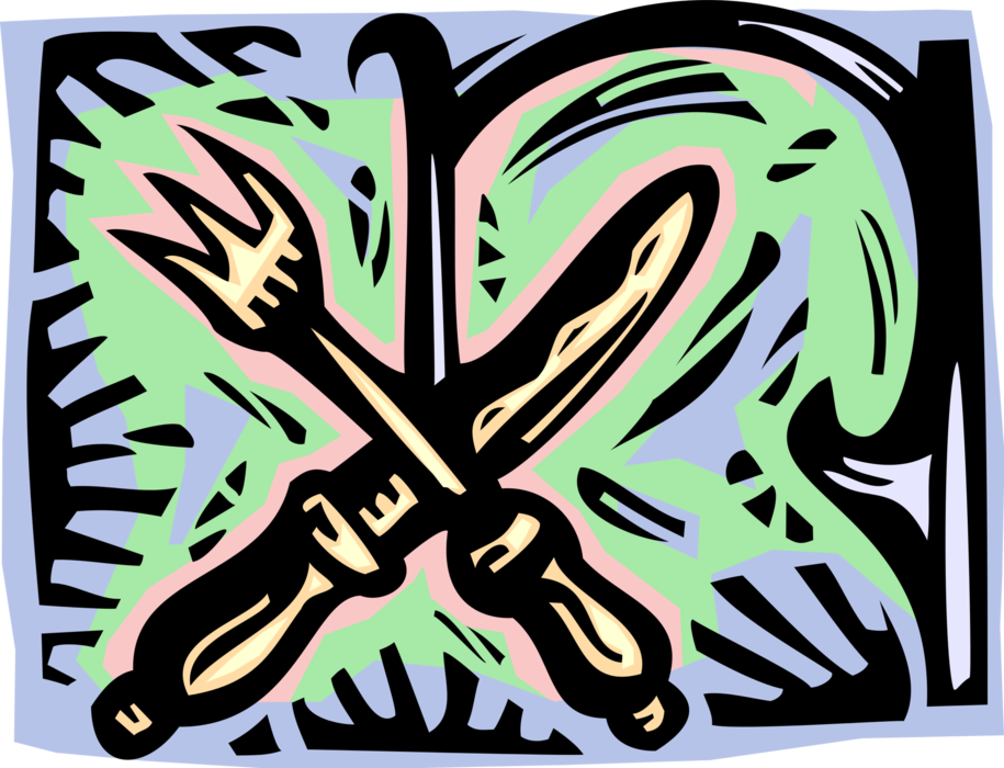 Vector Illustration of Kitchen Kitchenware Knife and Fork Cutlery Utensils