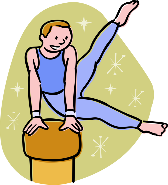 Vector Illustration of Gymnast Performing Gymnastics Routine on Pommel Horse