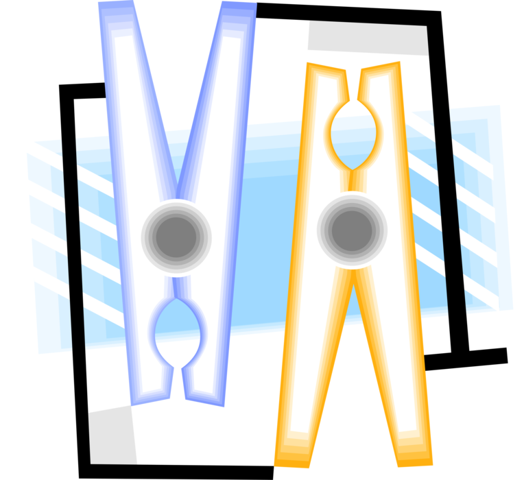 Vector Illustration of Clothespin or Clothes-Peg Fastener Hangs Up Garments on Clothes Line