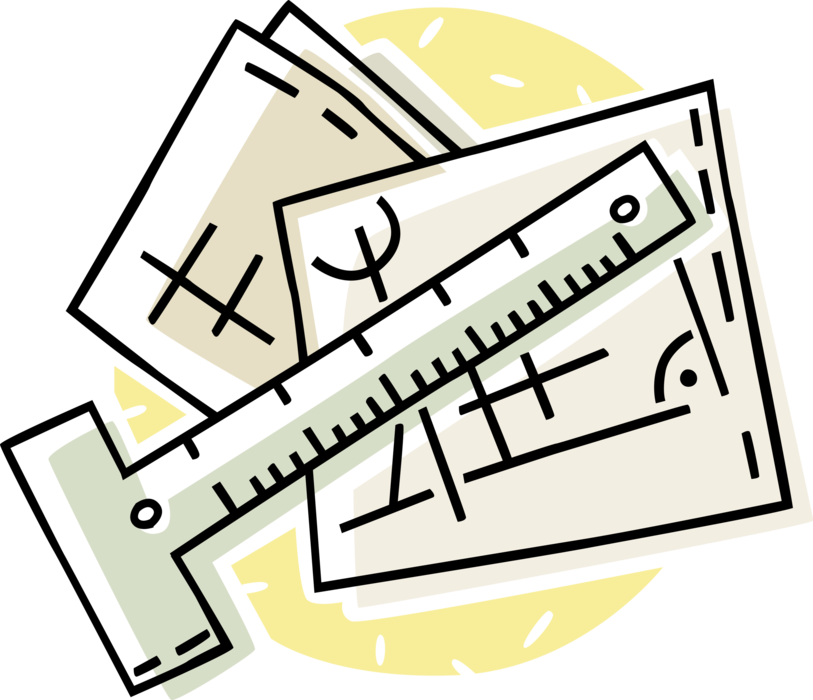 Vector Illustration of Building Plans with T-Square Ruler