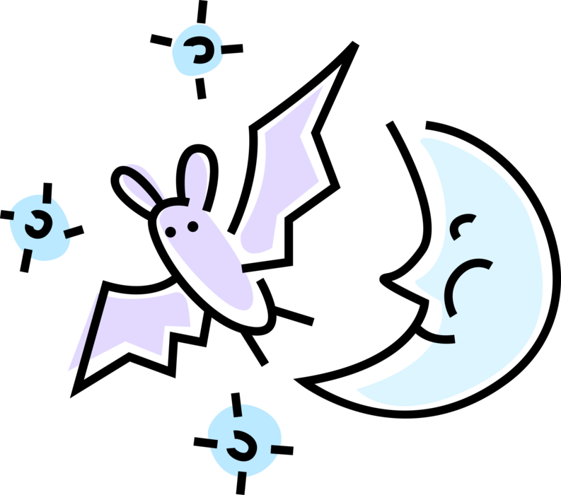 Vector Illustration of Halloween Bat and Anthropomorphic Moon