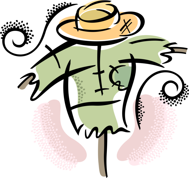 Vector Illustration of Scarecrow Decoy to Frighten Crows or Birds Away from Crops