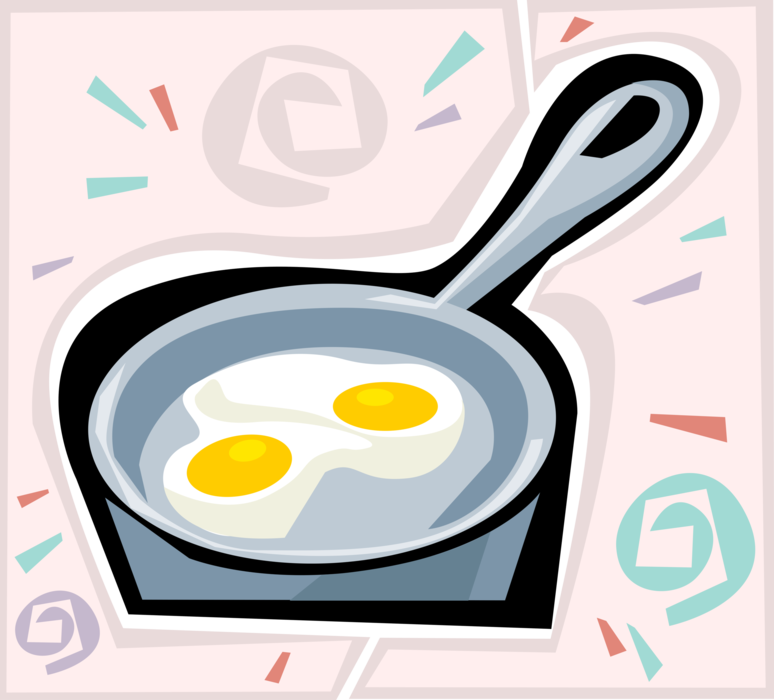Vector Illustration of Domestic Hen Eggs Cooking in Frying Pan