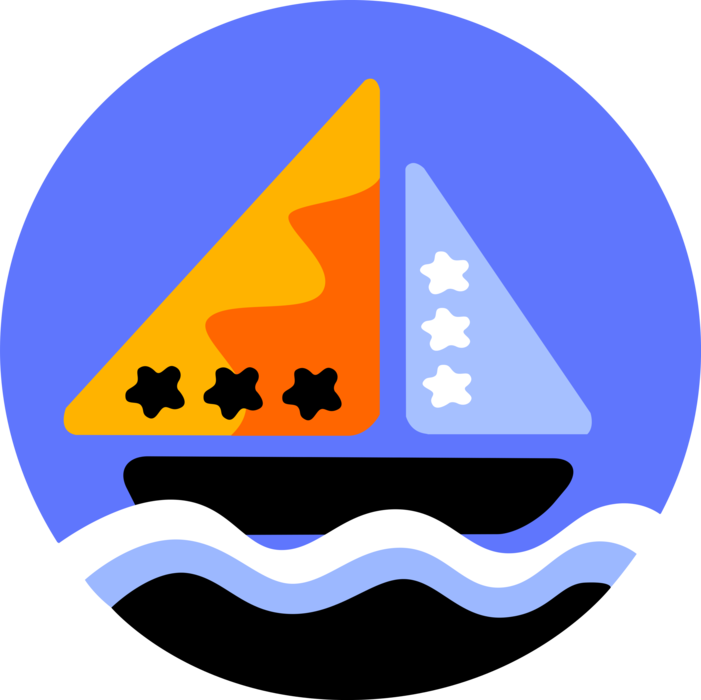 Vector Illustration of Sailboat Under Sail Sailing on Ocean Waves