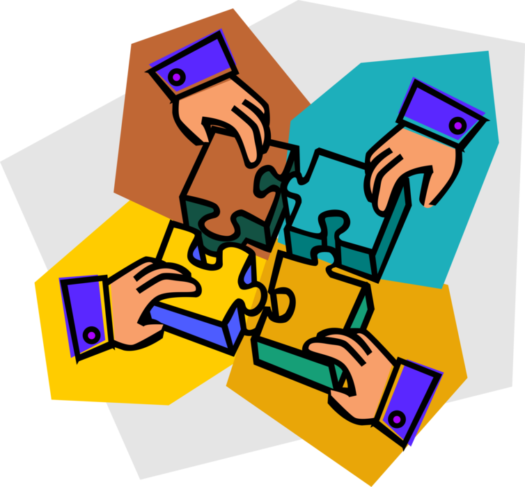 Vector Illustration of Hands Assemble Pieces of Puzzle Fitting Together