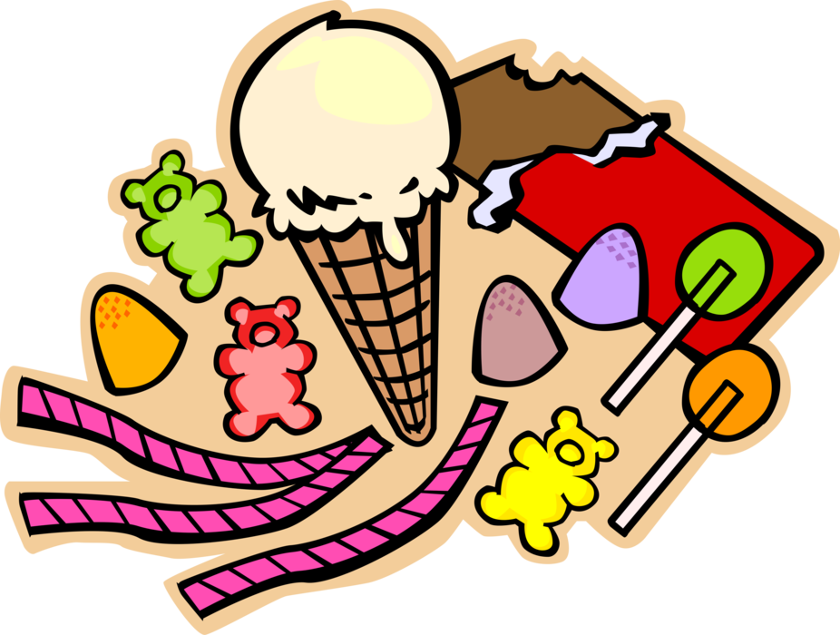 Vector Illustration of Gelato Ice Cream Cone with Confectionery Candies