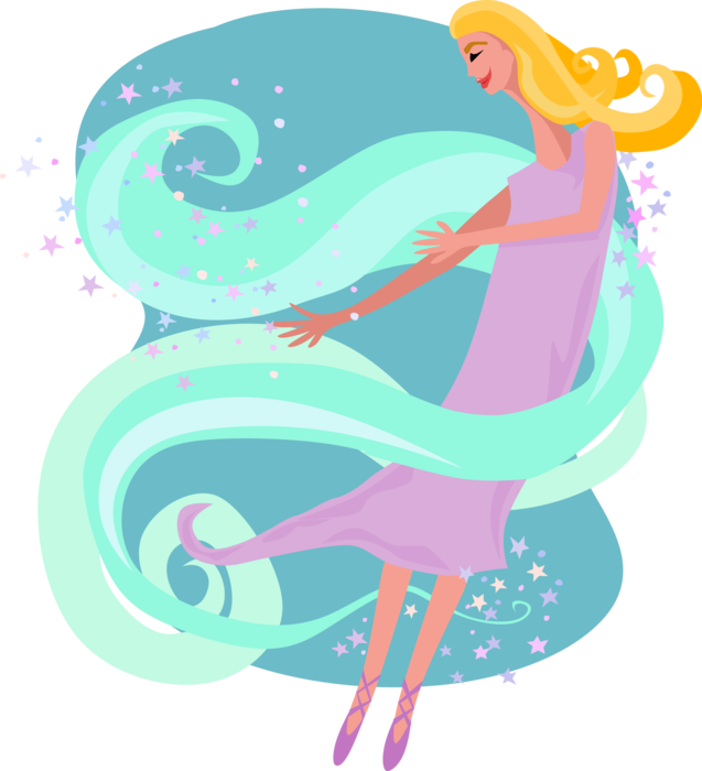 Vector Illustration of Mythical Fairy Princess Dancing with Stars