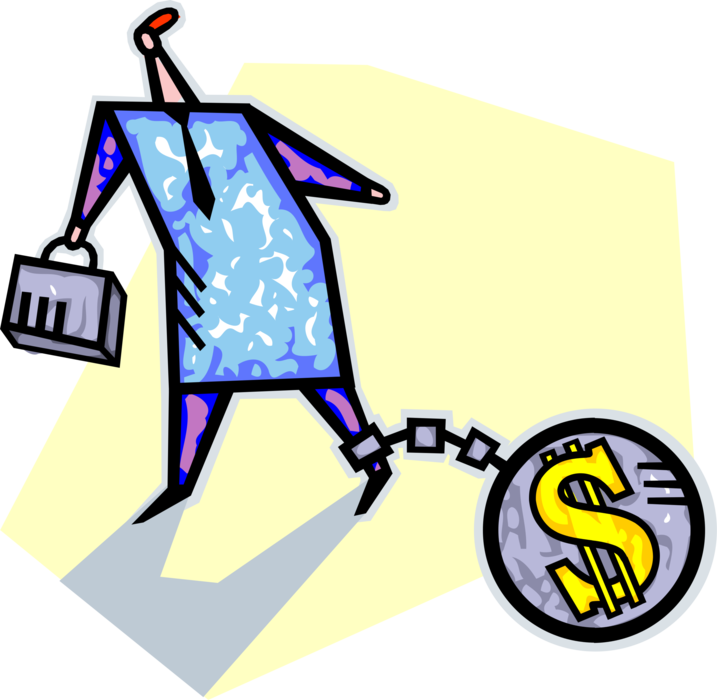 Vector Illustration of Slave to Earning Money with Leg Iron Ball and Chain Shackles