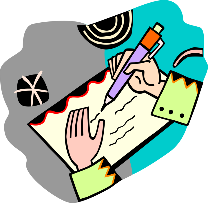 Vector Illustration of Hands with Pen Writing Letter