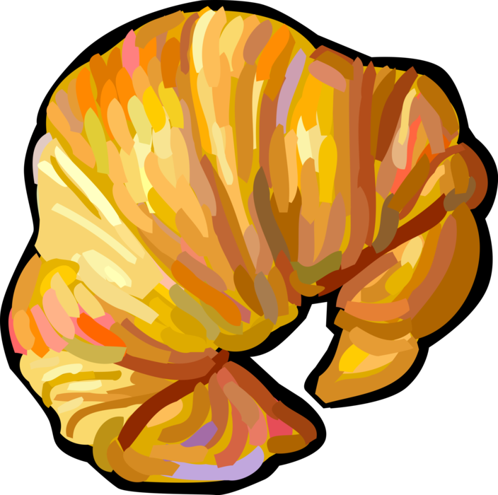 Vector Illustration of Freshly Baked Flaky, Viennoiserie-Pastry Croissant Food Bread