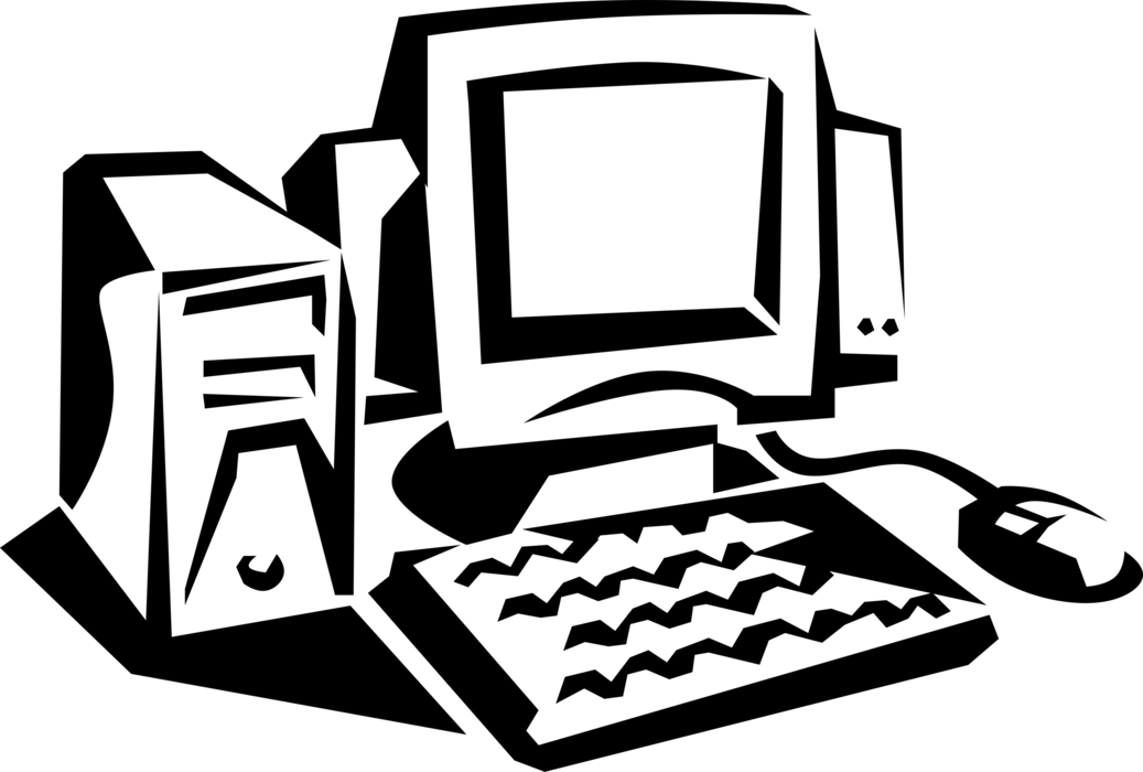 Vector Illustration of General Purpose Programmable Electronic Desktop Computer with Monitor and Keyboard