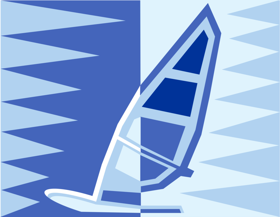 Vector Illustration of Windsurfing Sailboard Powered by Wind on Sail
