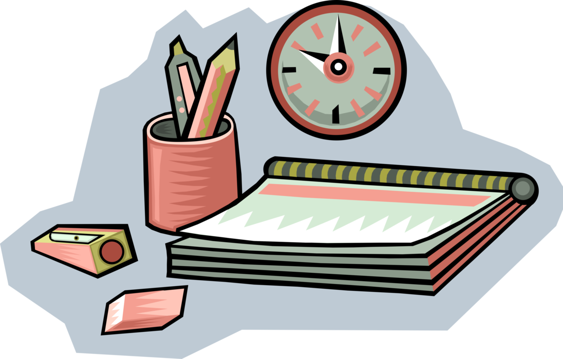 Vector Illustration of Office Notebook with Pencil Writing Instruments and Pencil Sharpener
