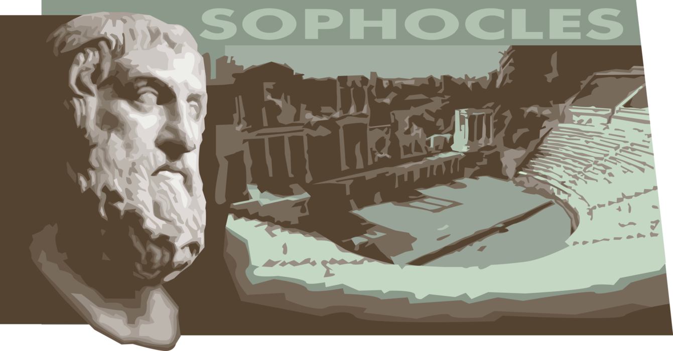 Vector Illustration of Sophocles, Ancient Greece Tragic Poet and Celebrated Greek Playwright