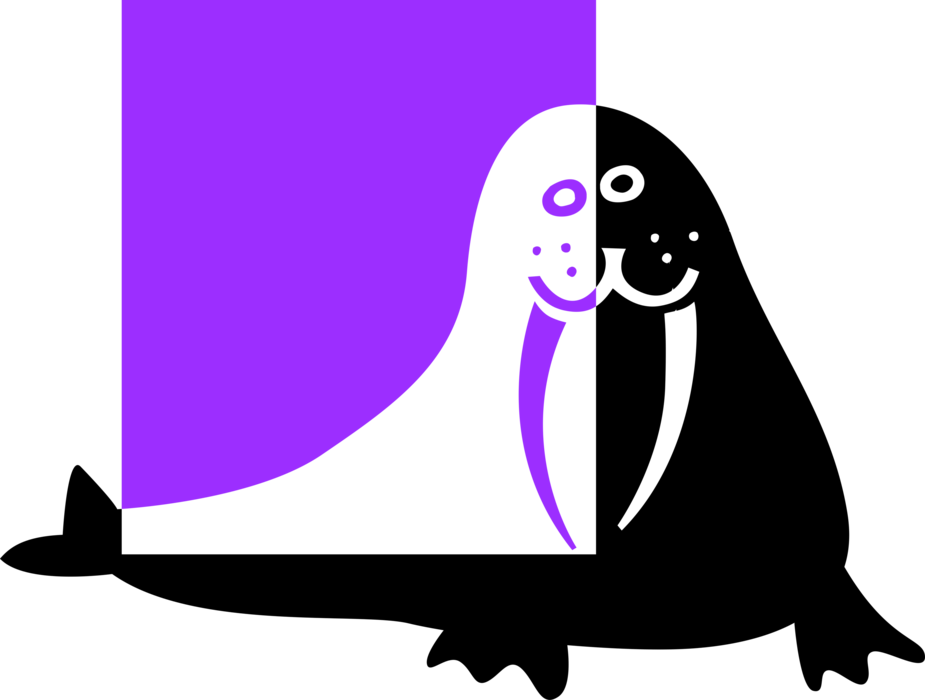 Vector Illustration of Flippered Marine Mammal Walrus